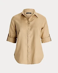 Relaxed Fit Linen Roll Tab–Sleeve Shirt
