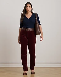 Stretch Cotton Elbow-Sleeve V-Neck Tee