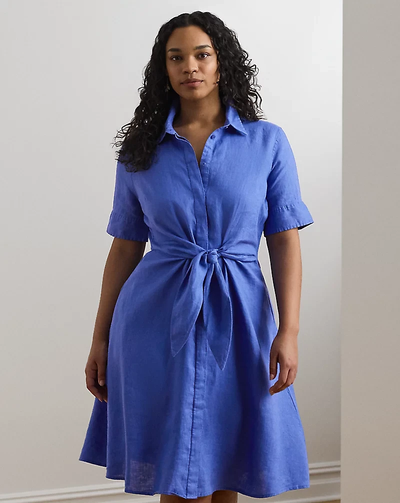 Tie-Front Linen Shirtdress