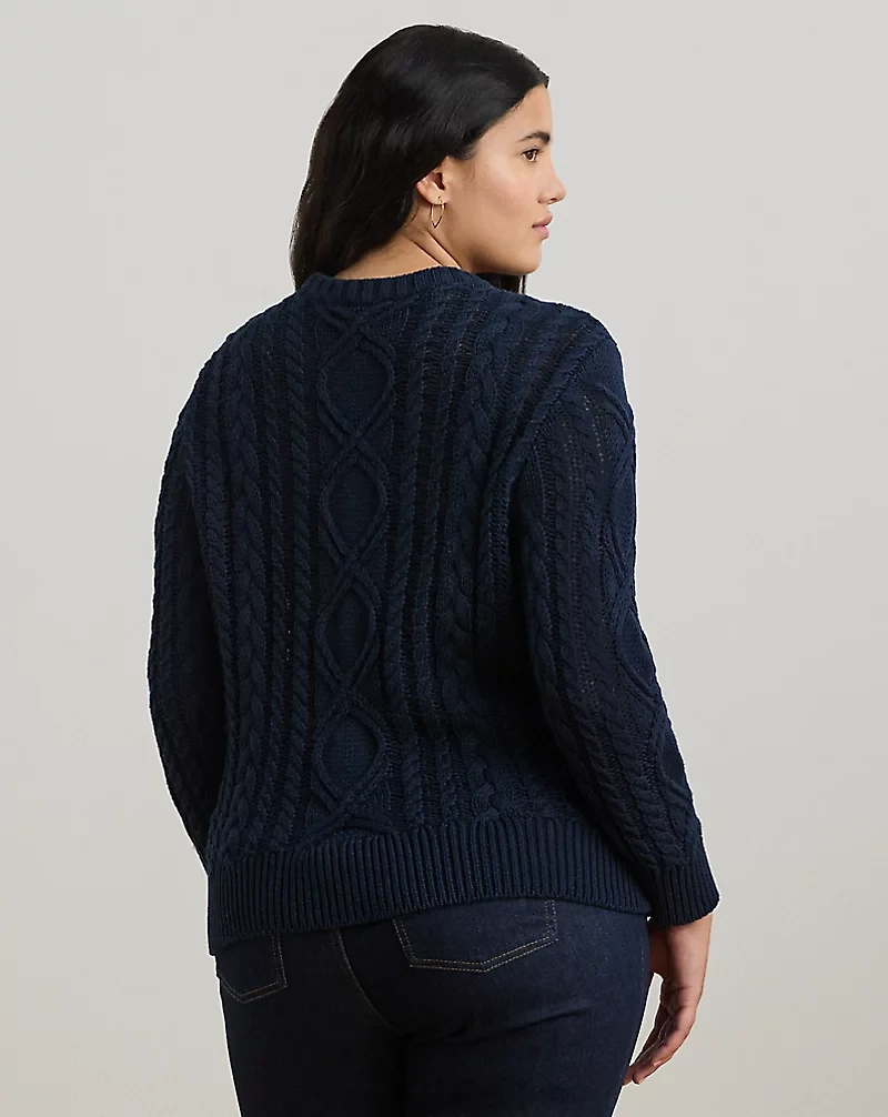 Aran-Knit Cotton-Blend Crewneck Sweater
