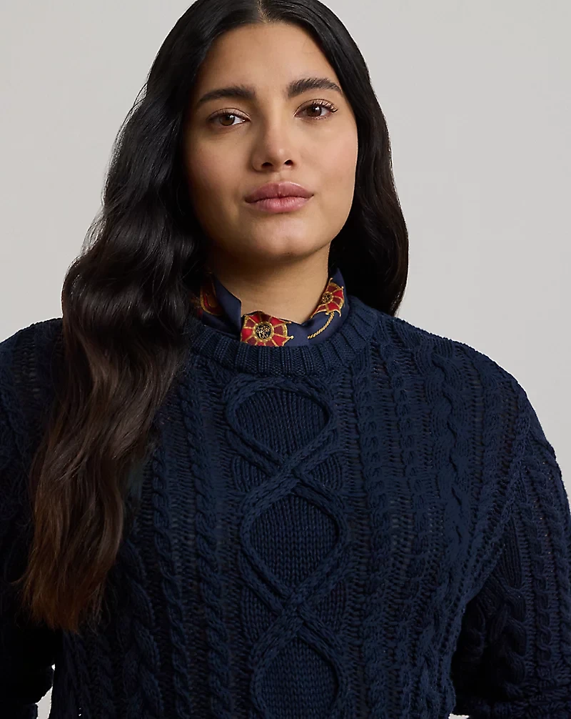 Aran-Knit Cotton-Blend Crewneck Sweater
