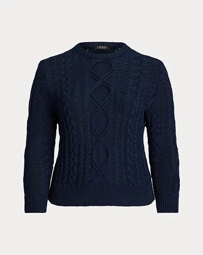 Aran-Knit Cotton-Blend Crewneck Sweater