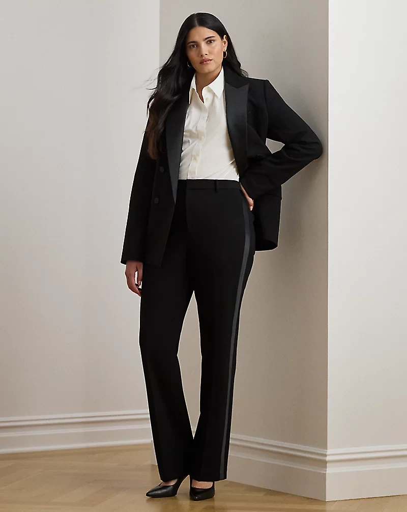 Satin-Trim Double-Faced Crepe Pant