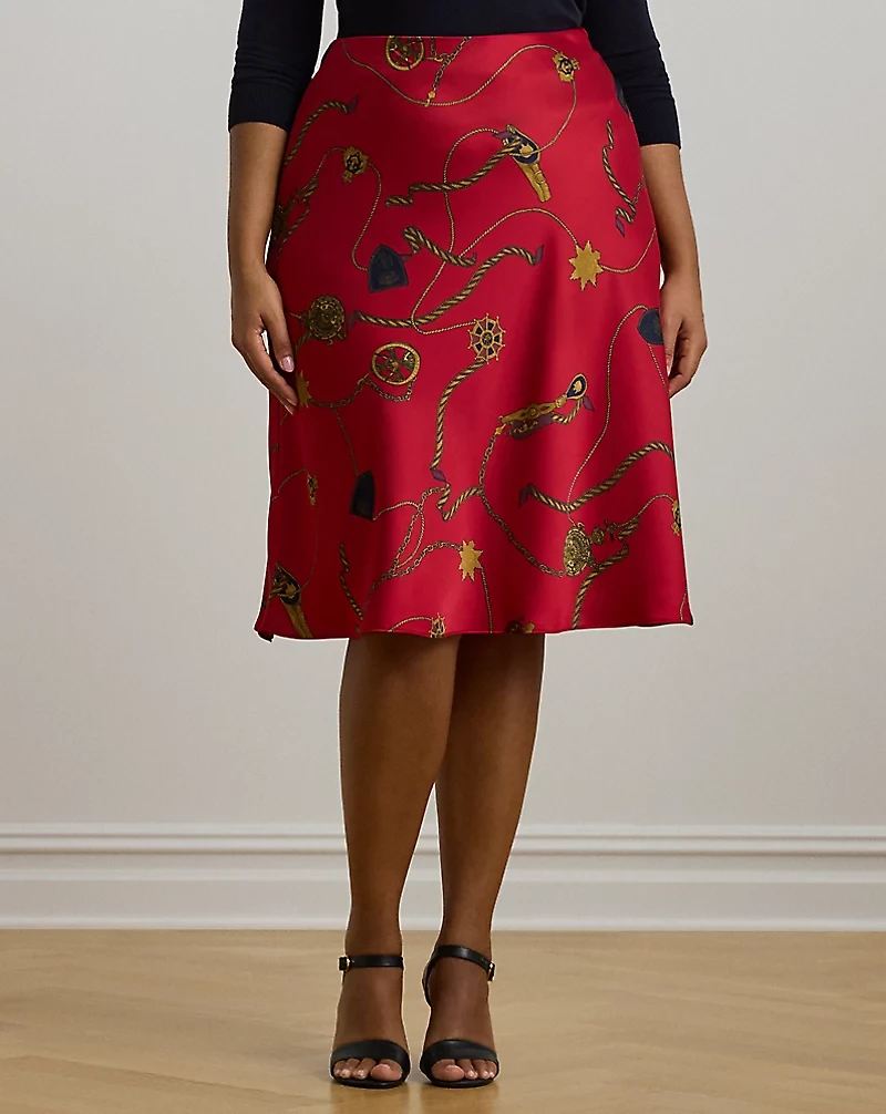 Belting-Print Satin Charmeuse Midi Skirt