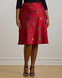 Belting-Print Satin Charmeuse Midi Skirt
