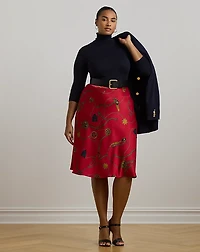 Belting-Print Satin Charmeuse Midi Skirt