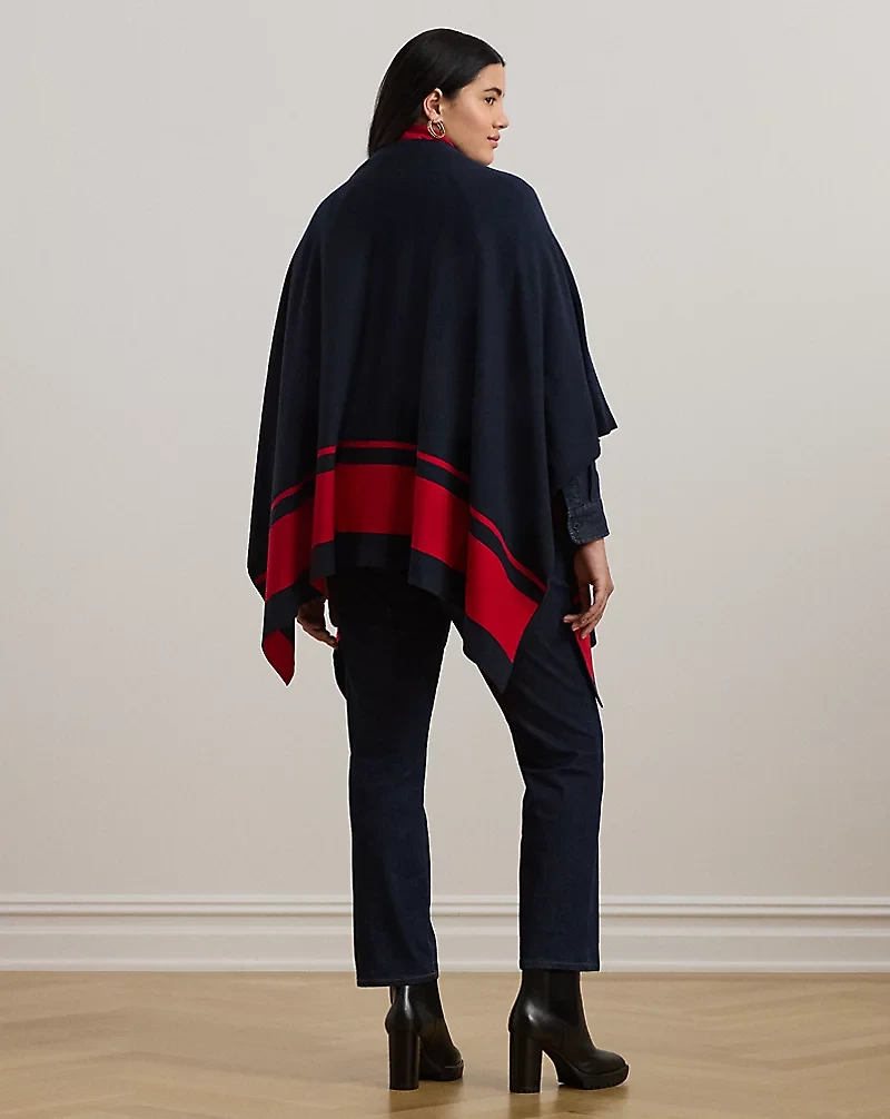 Intarsia-Knit Two-Tone Poncho