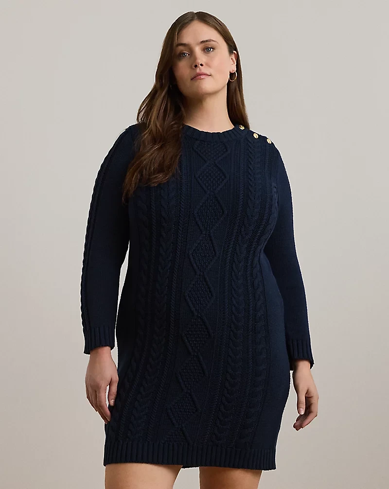 Button-Trim Aran-Knit Sweater Dress