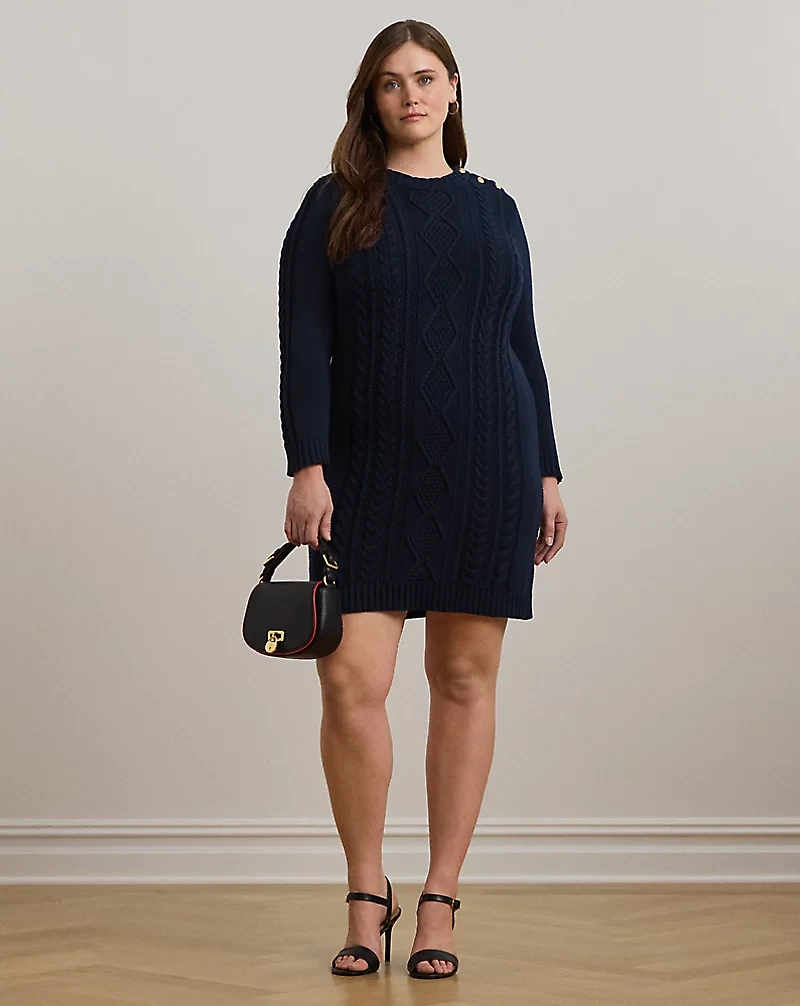 Button-Trim Aran-Knit Sweater Dress