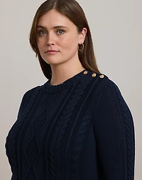 Button-Trim Aran-Knit Sweater Dress