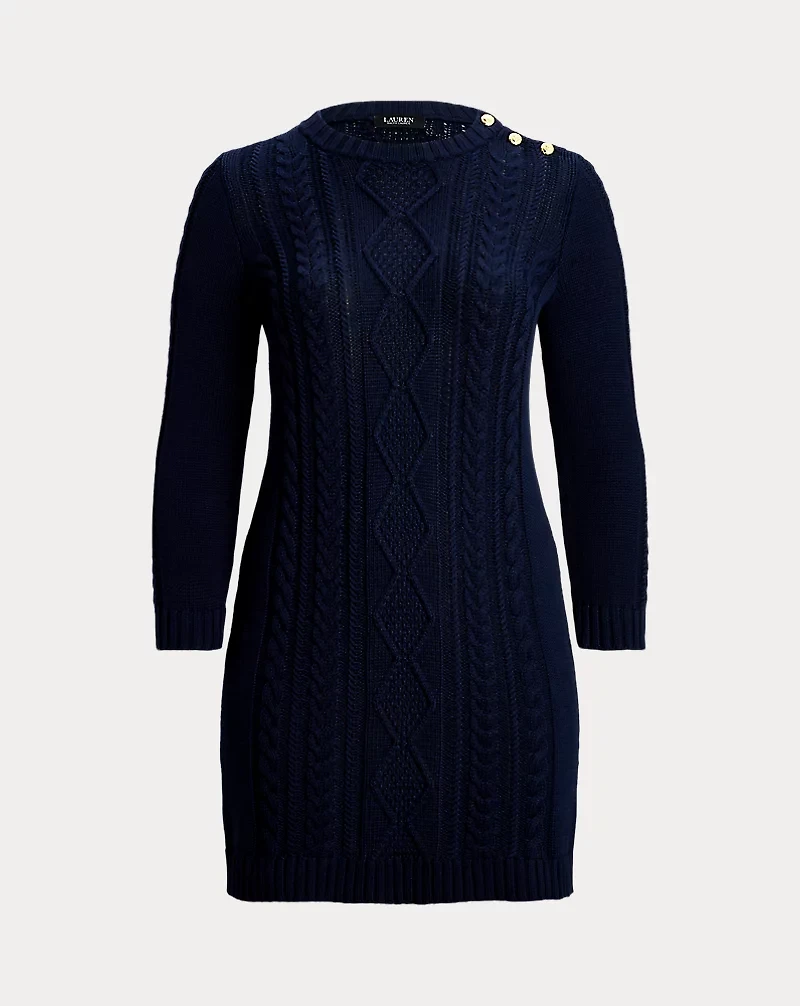 Button-Trim Aran-Knit Sweater Dress