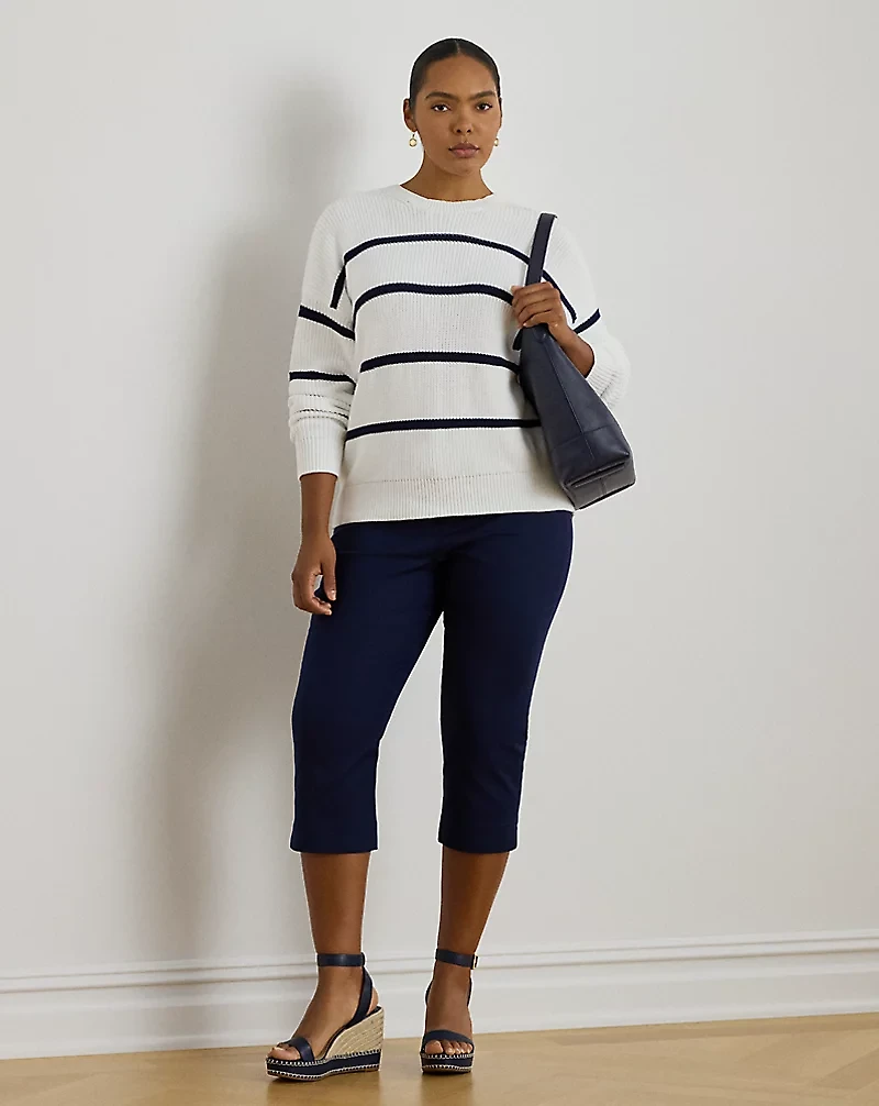 Striped Rib-Knit Cotton Crewneck Sweater