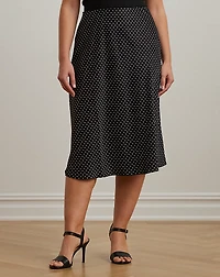Polka-Dot Satin Charmeuse Midi Skirt