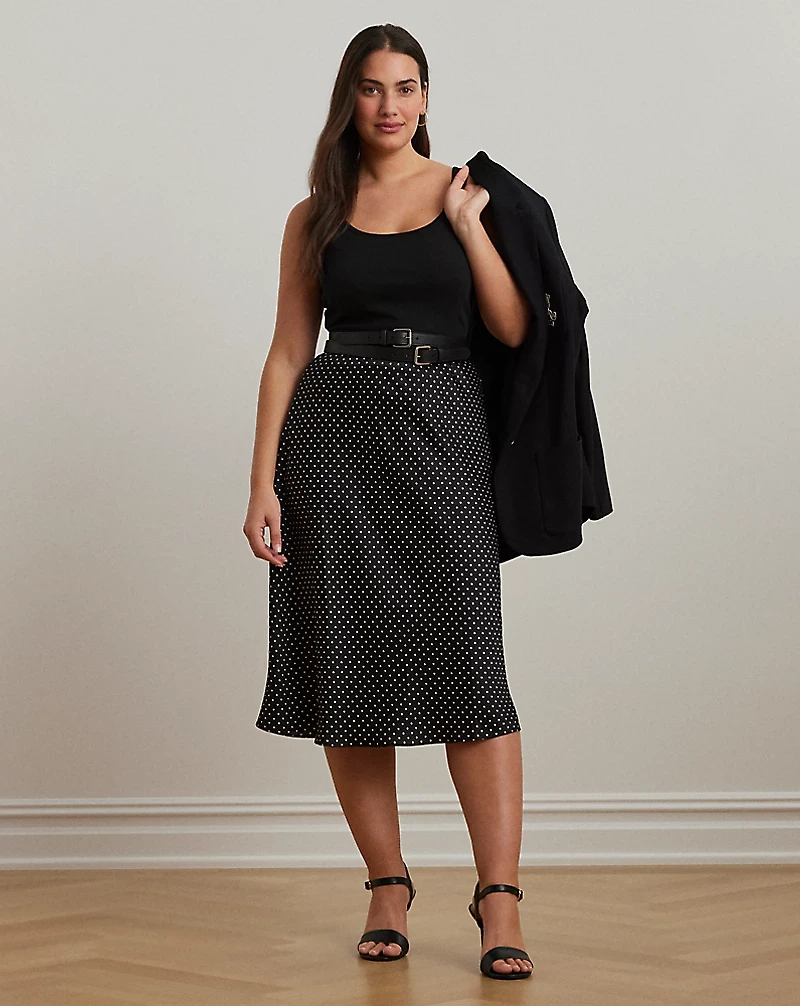 Polka-Dot Satin Charmeuse Midi Skirt