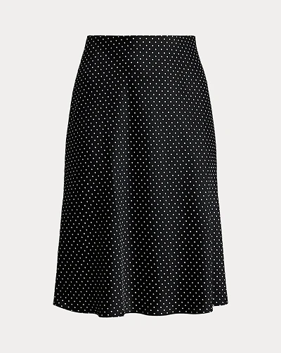Polka-Dot Satin Charmeuse Midi Skirt