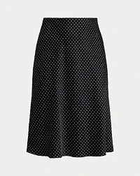 Polka-Dot Satin Charmeuse Midi Skirt