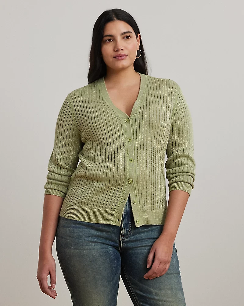 Metallic Linen-Blend Rib-Knit Cardigan