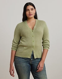 Metallic Linen-Blend Rib-Knit Cardigan