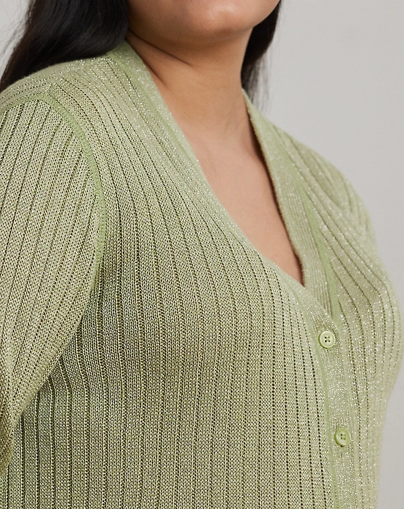 Metallic Linen-Blend Rib-Knit Cardigan