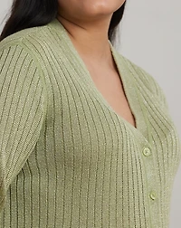 Metallic Linen-Blend Rib-Knit Cardigan