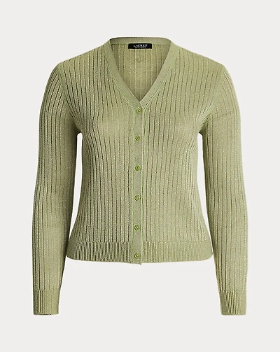 Metallic Linen-Blend Rib-Knit Cardigan
