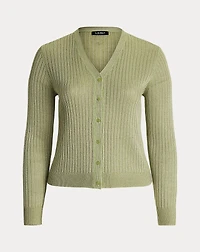 Metallic Linen-Blend Rib-Knit Cardigan