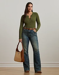 Rib-Knit Henley Sweater