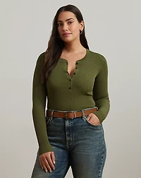 Rib-Knit Henley Sweater