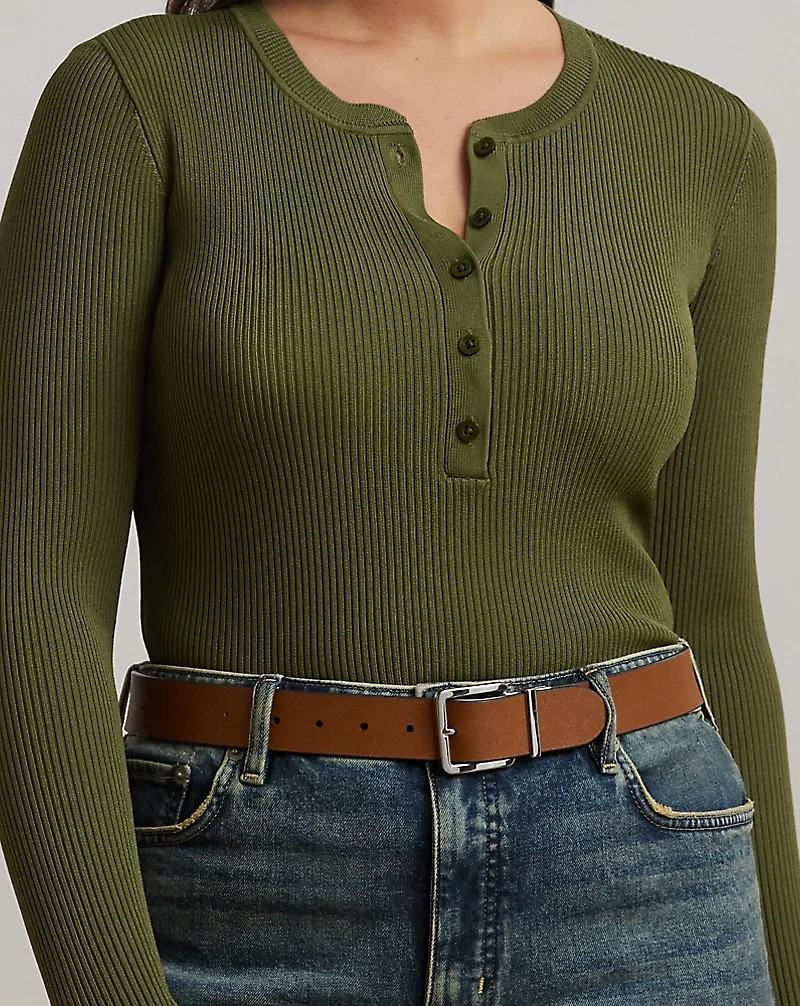 Rib-Knit Henley Sweater