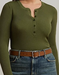 Rib-Knit Henley Sweater