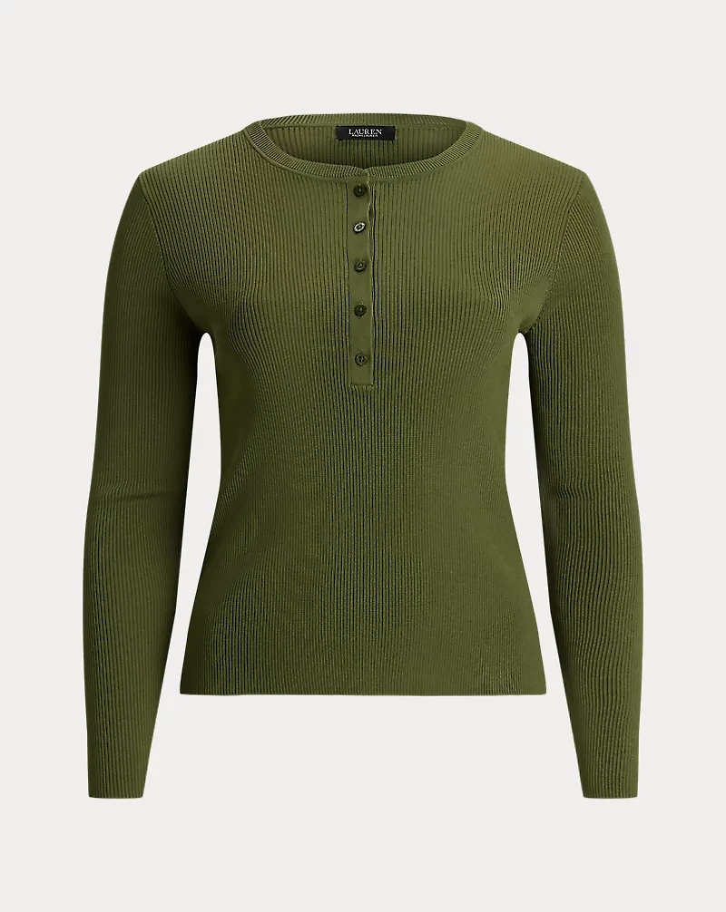 Rib-Knit Henley Sweater