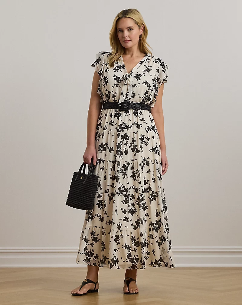 Floral Georgette Tie-Neck Maxidress