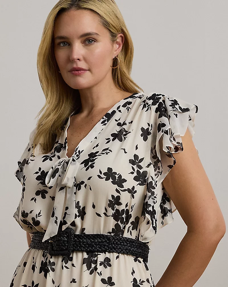 Floral Georgette Tie-Neck Maxidress