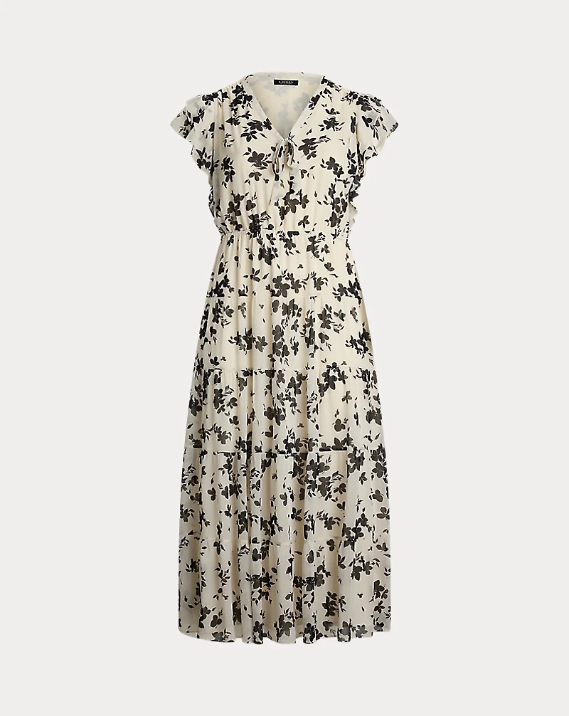 Floral Georgette Tie-Neck Maxidress