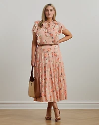Floral Ruffle-Trim Georgette Blouse