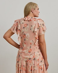Floral Ruffle-Trim Georgette Blouse