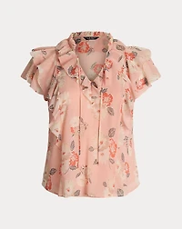 Floral Ruffle-Trim Georgette Blouse