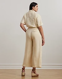 Embroidered Linen Short-Sleeve Jumpsuit