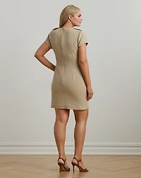 Button-Trim Bouclé Sheath Dress