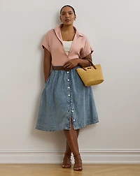 Button-Front Denim Skirt
