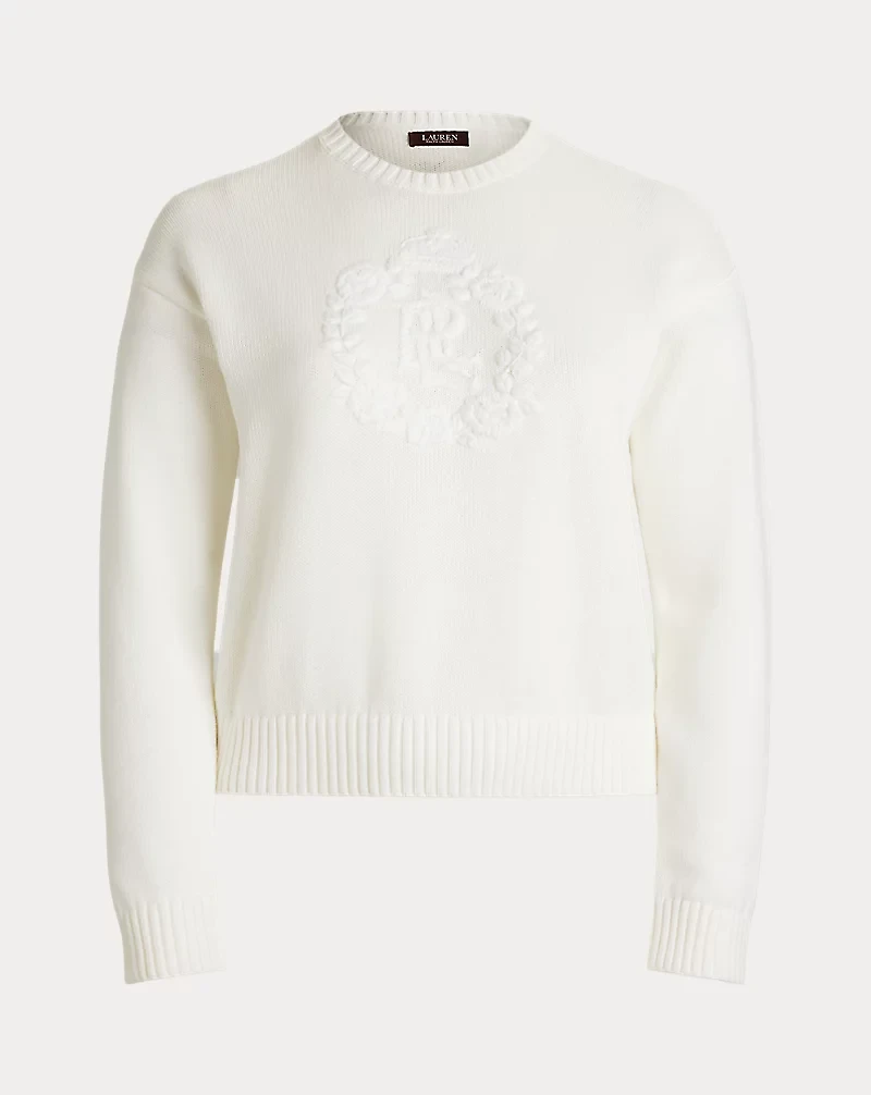 Floral-Logo Combed Cotton Sweater