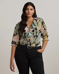 Floral Georgette Ruffle-Trim Blouse