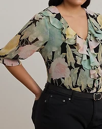 Floral Georgette Ruffle-Trim Blouse