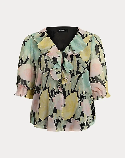 Floral Georgette Ruffle-Trim Blouse