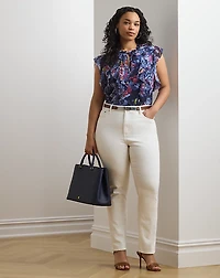 Print Ruffle-Trim Georgette Blouse
