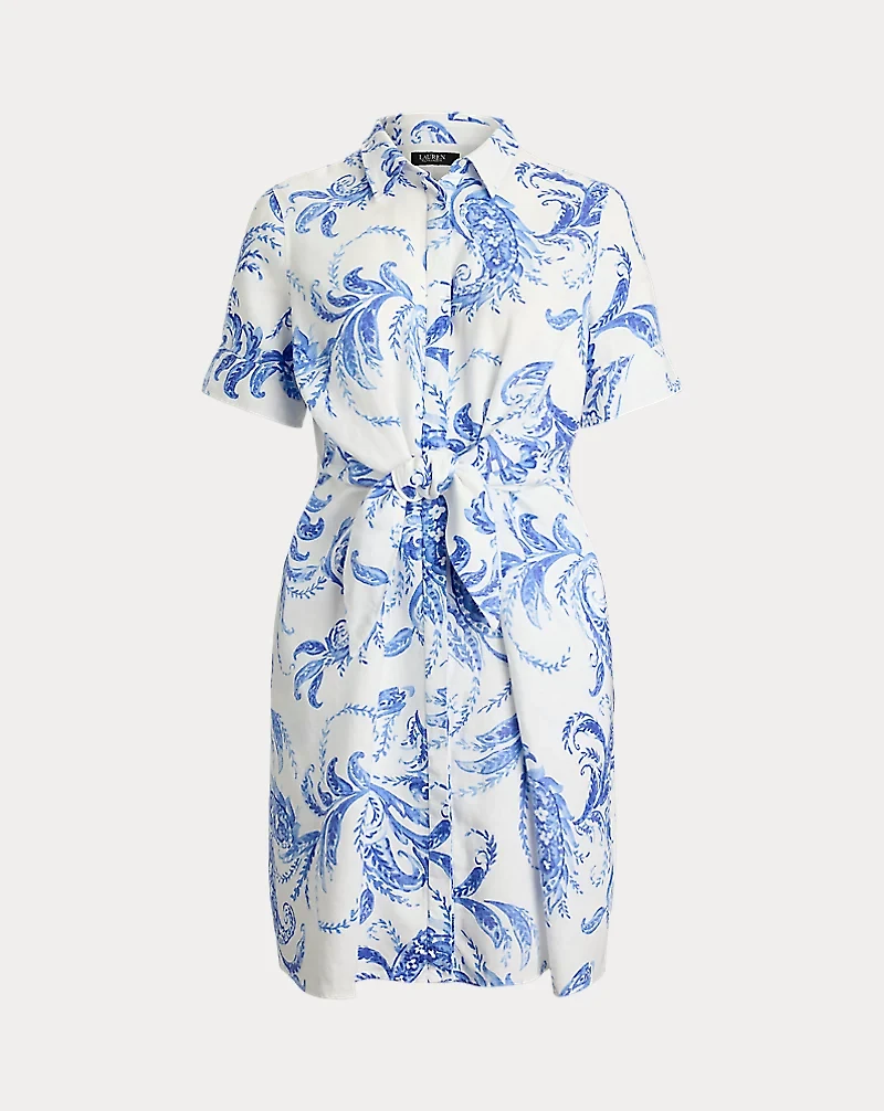 Paisley Tie-Front Linen Shirtdress