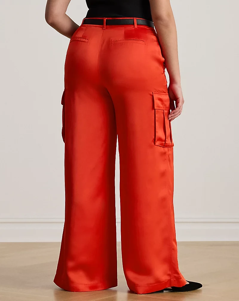 Satin Charmeuse Wide-Leg Cargo Pant