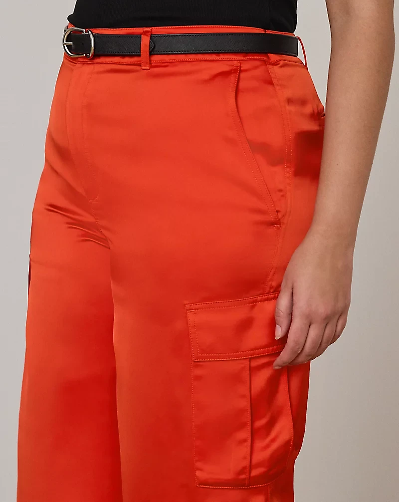 Satin Charmeuse Wide-Leg Cargo Pant
