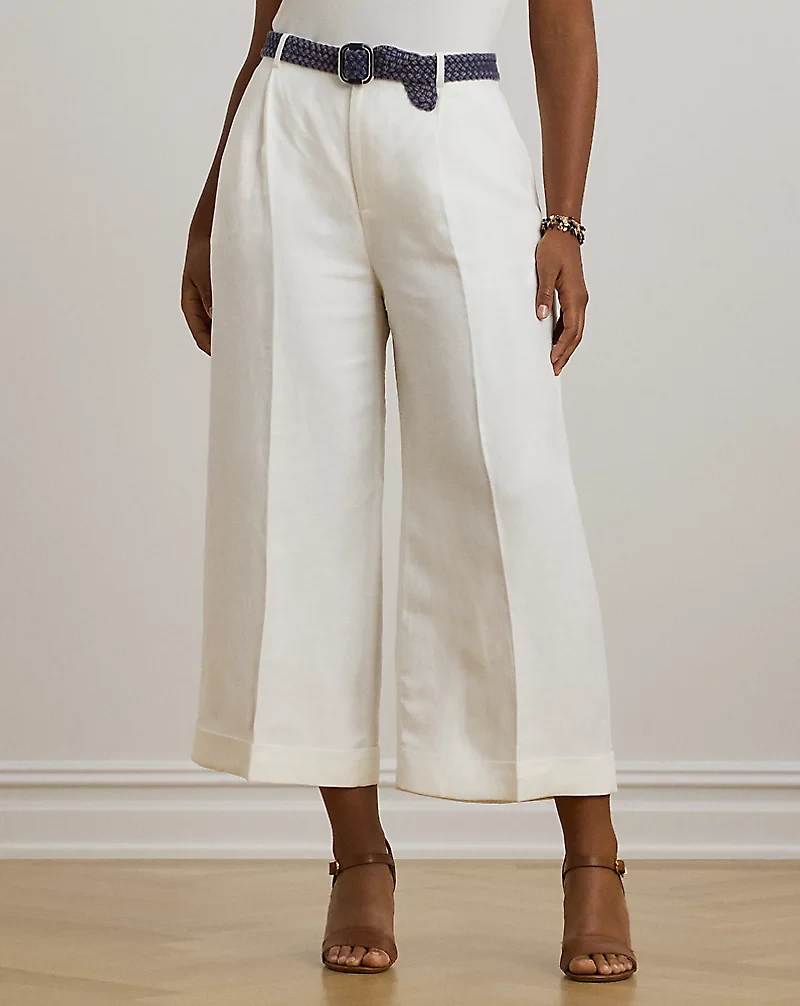 Pleated Linen-Blend Twill Wide-Leg Pant