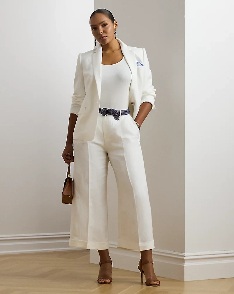 Pleated Linen-Blend Twill Wide-Leg Pant